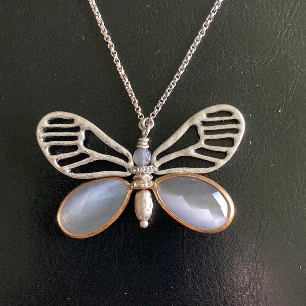 J. Jill Butterfly Necklace.  Silver Chain, Butterfly Has Blue/Gray Wings w/Gold.
